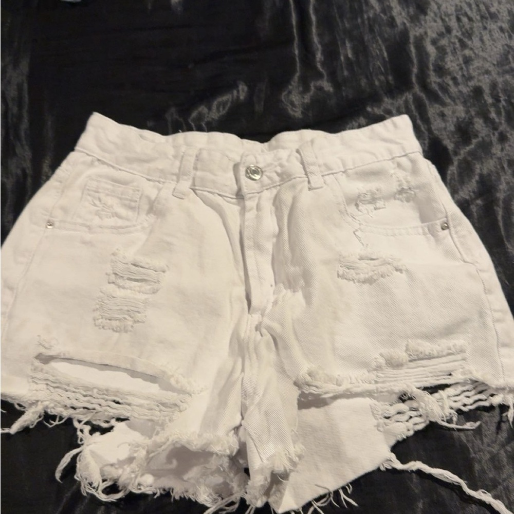 White Distressed Denim Shorts
